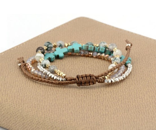 Fashion Onyx Crystal Cross Charm Cord Braided