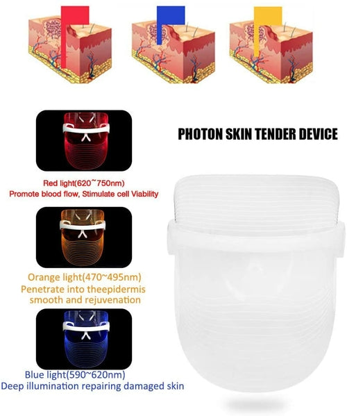 3 Colors LED Photon Light Therapy Facial Mask
